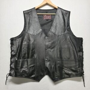 Vintage Leather Club‎ Men's Black Genuine Leather Vest Size 54
